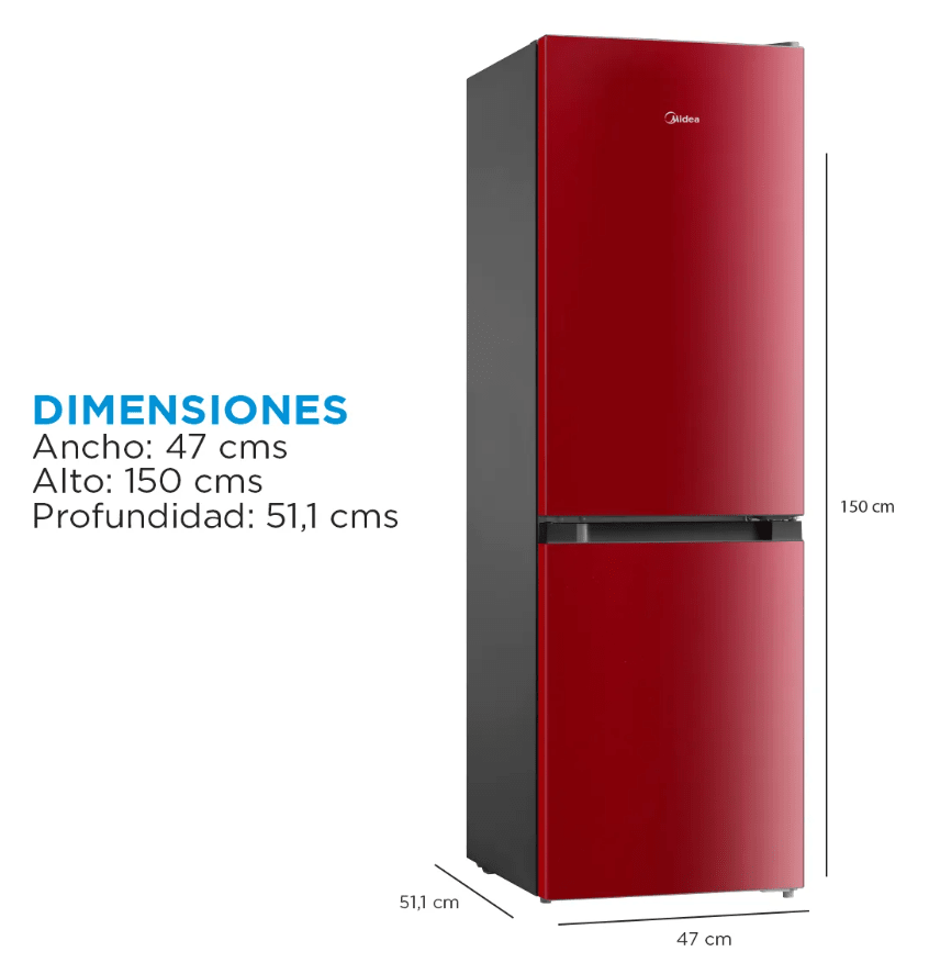 Refrigerador Midea bottom freezer no frost MDRB241FGE13 169L Rojo3