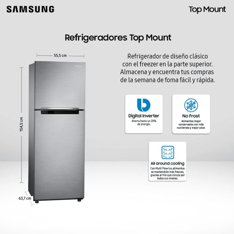 Refrigerador gris 236 litros Top Mount RT22FARADS8/ZS SAMSUNG3