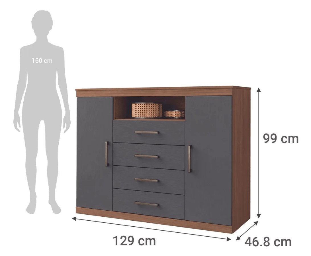 Cómoda 2 Puertas 4 Cajón(es) Master 129x99x46.8 Cm Grafito2