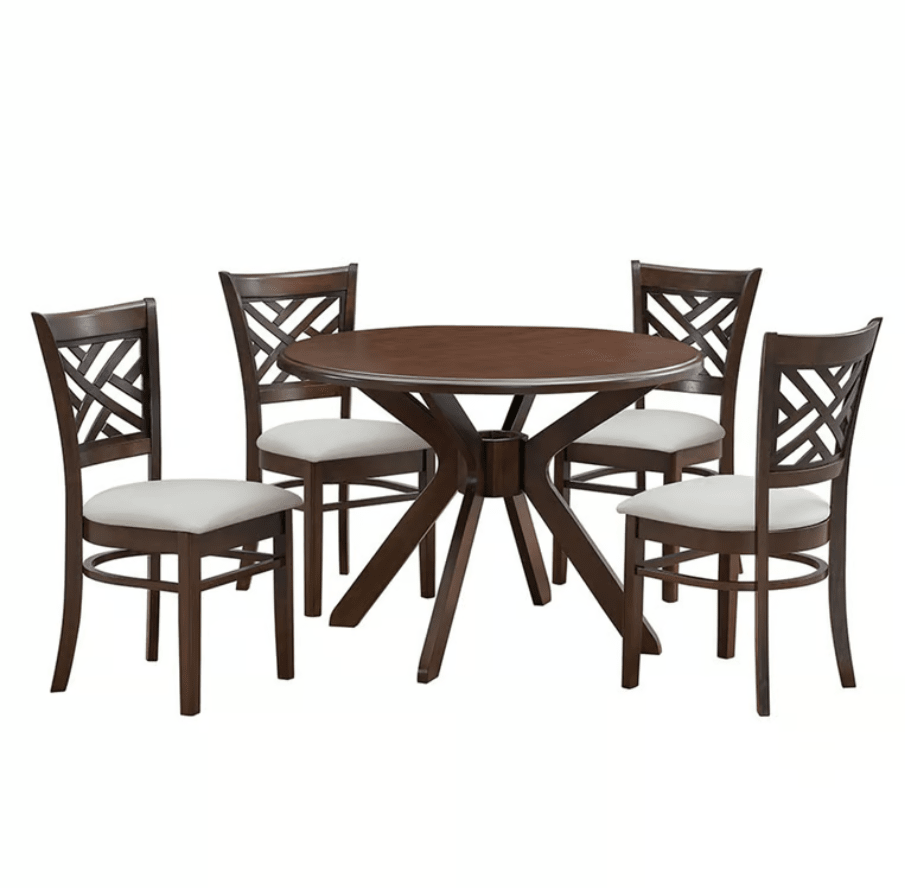 Juego de Comedor Redondo Mica Amelie 4 Sillas Madera Marrón1