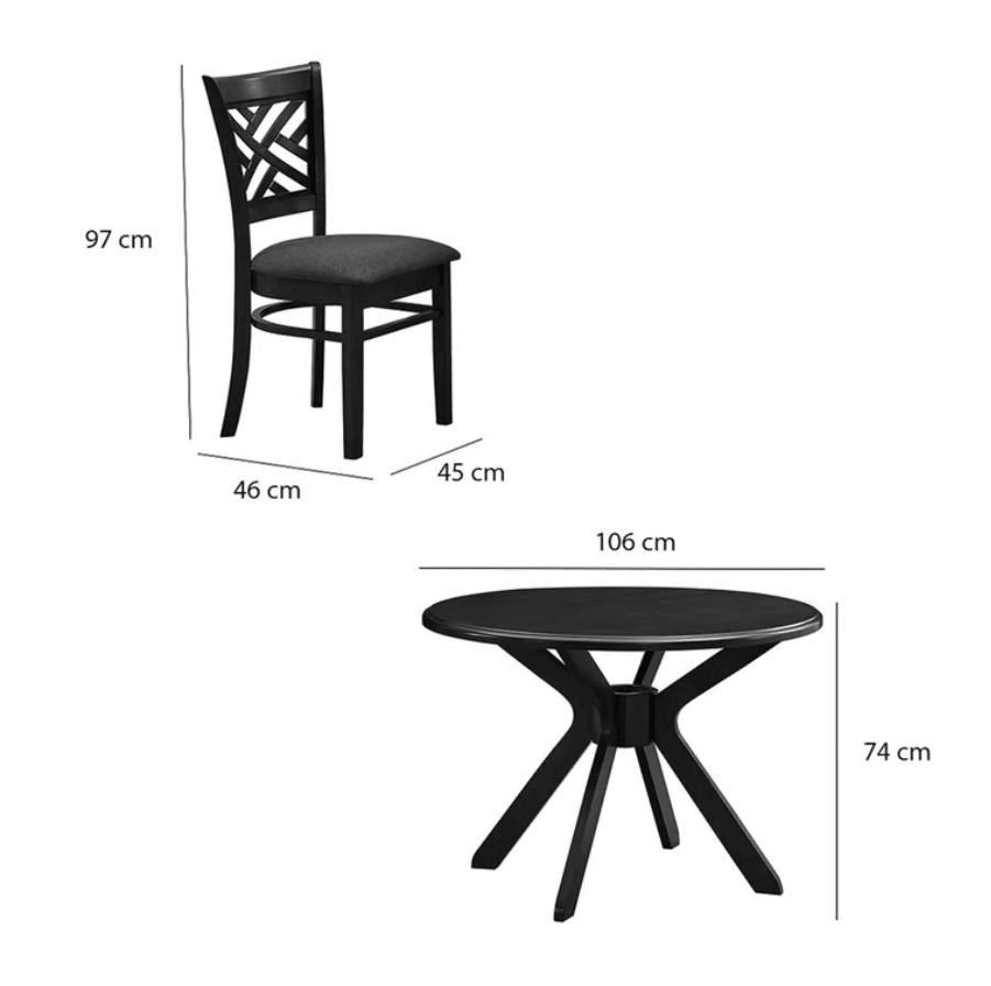 Juego de Comedor Redondo Mica Amelie 4 Sillas Madera Marrón3