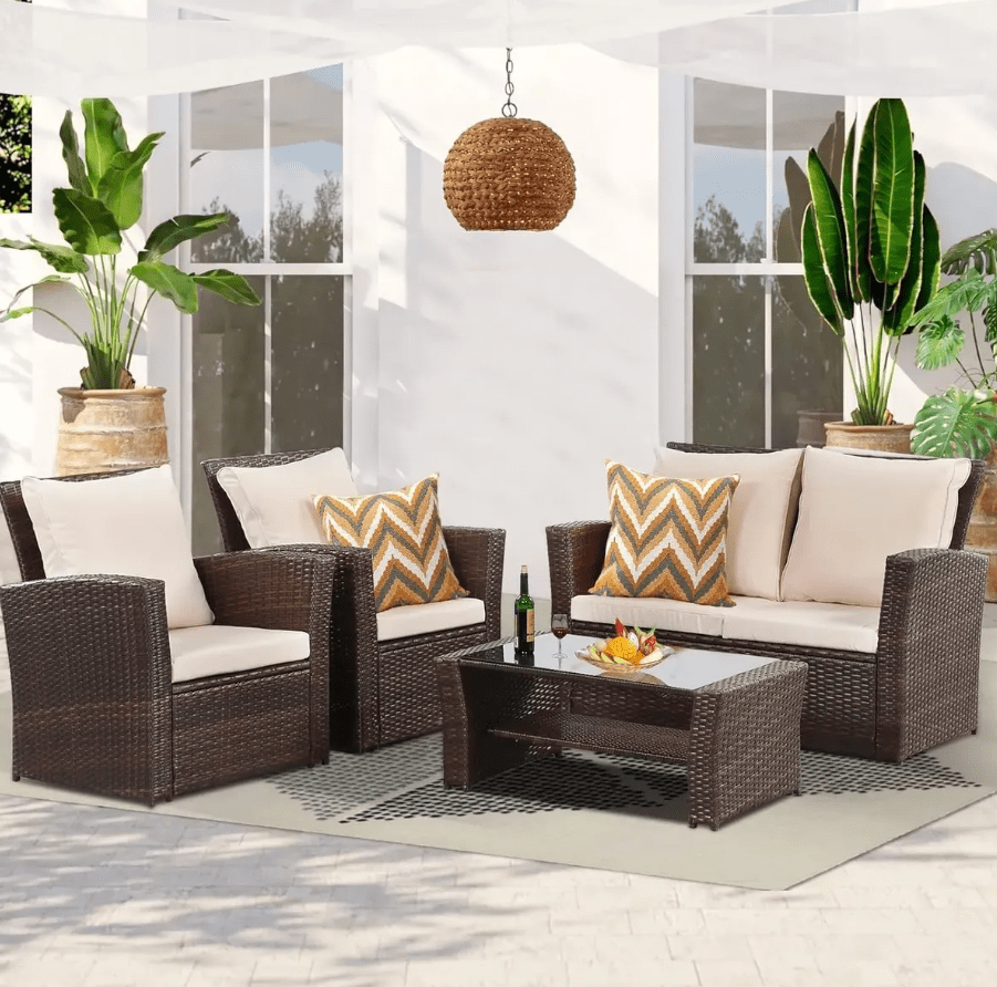 Juego De Living De Terraza 4 Personas De Ratán Sintético1