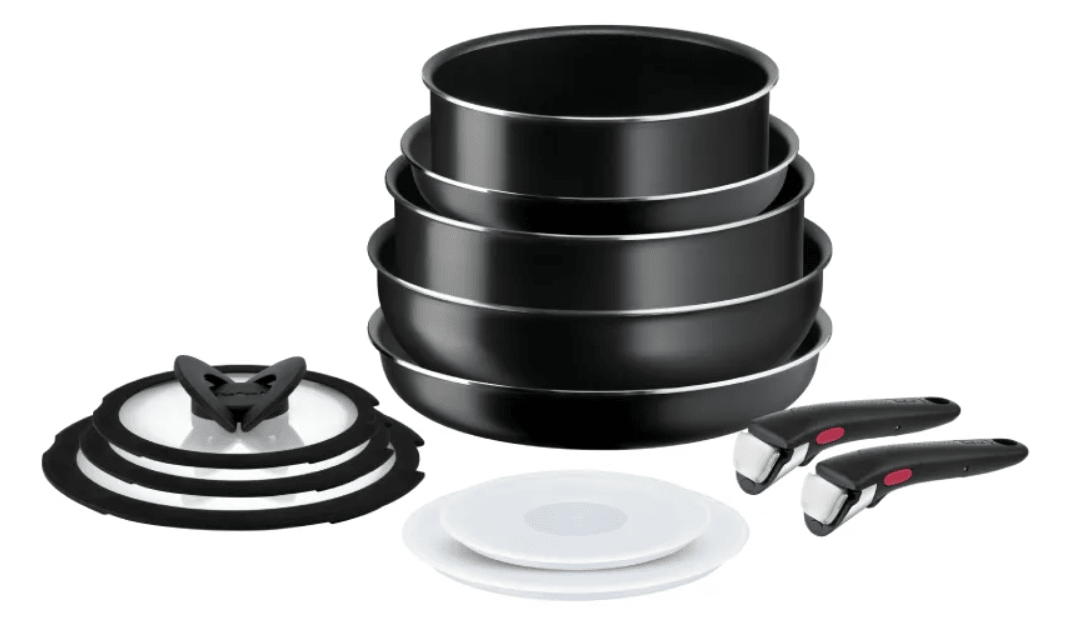 Batería De Cocina 12 Piezas Ingenio + 2 Mangos Tefal Negro1
