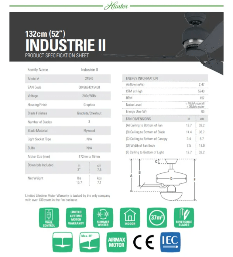 Ventilador De Techo Hunter Industrie Ii 52 Grafito2