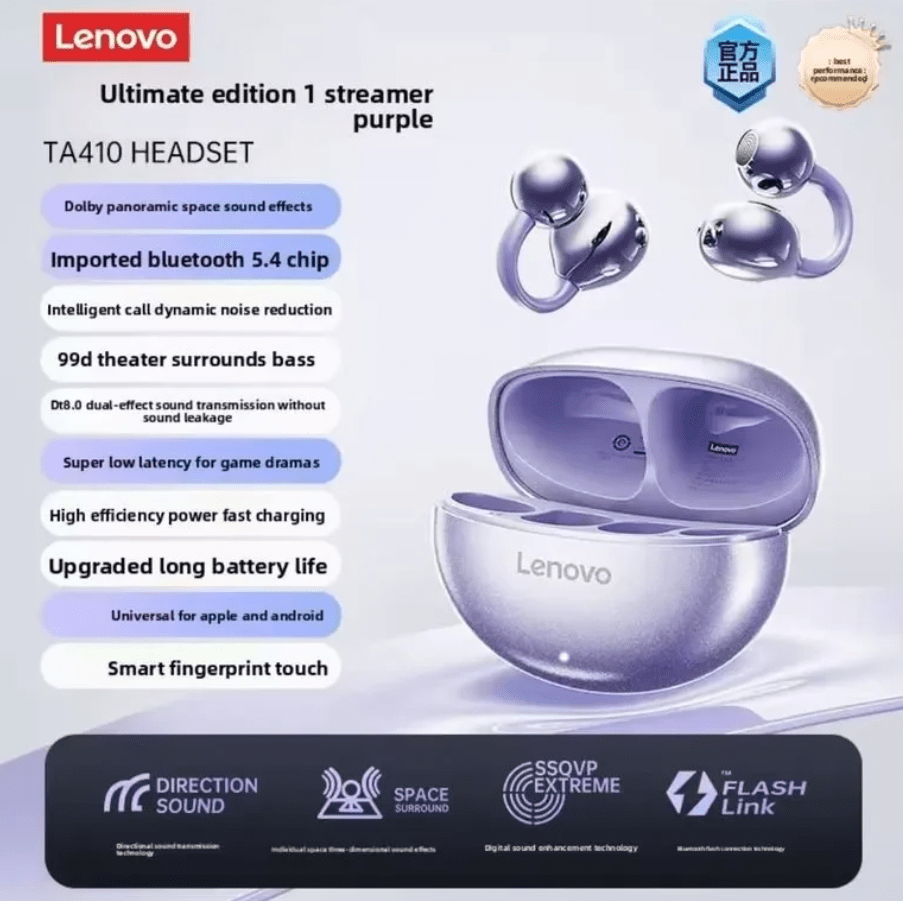 Auriculares Inalámbricos Lenovo TA410 Bluetooth 5.4 Violeta2