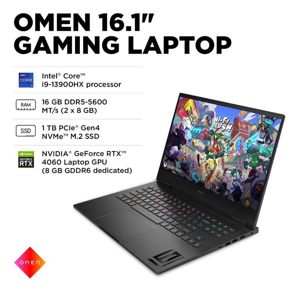 Notebook HP Omen 16, Core i9, 16 GB Ram, 1 TB SSD, Geforce Rtx 8GB 165 Mhz3