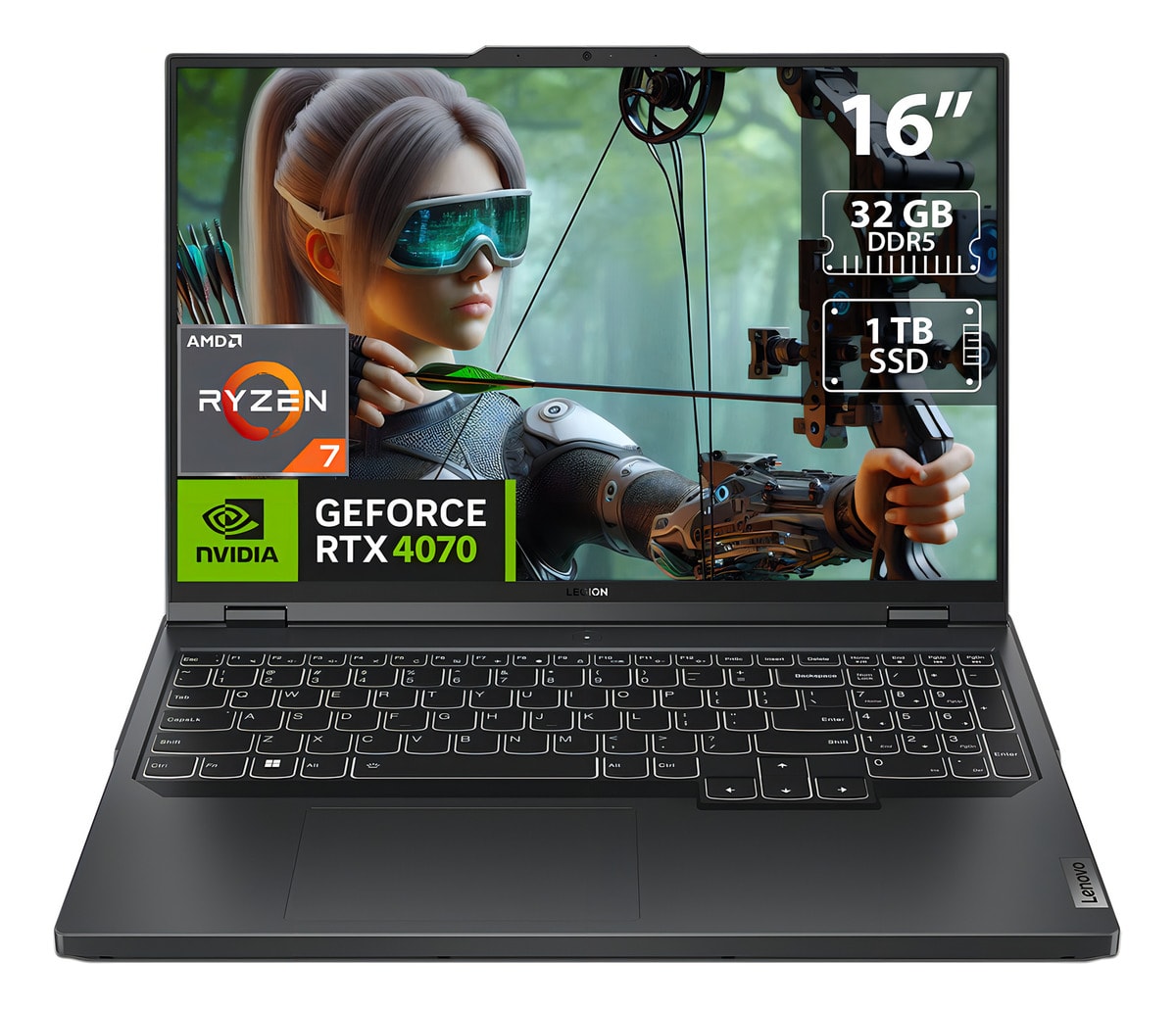 Notebook Gamer Lenovo  Legion,  Ryzen 7, 32GB RAM, Pantalla 16.1“, RTX 4070,  1TB SSD -Onyx1