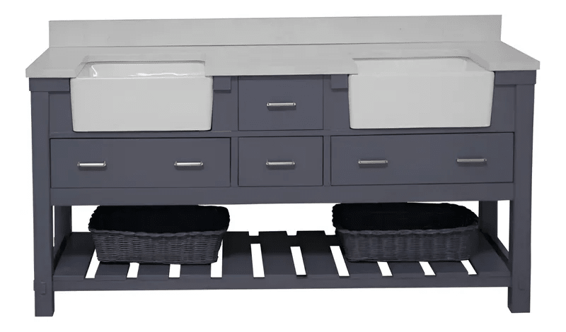 Vanitorio doble lavavo, mueble estructura madera color azul piedra, unico y elegante2