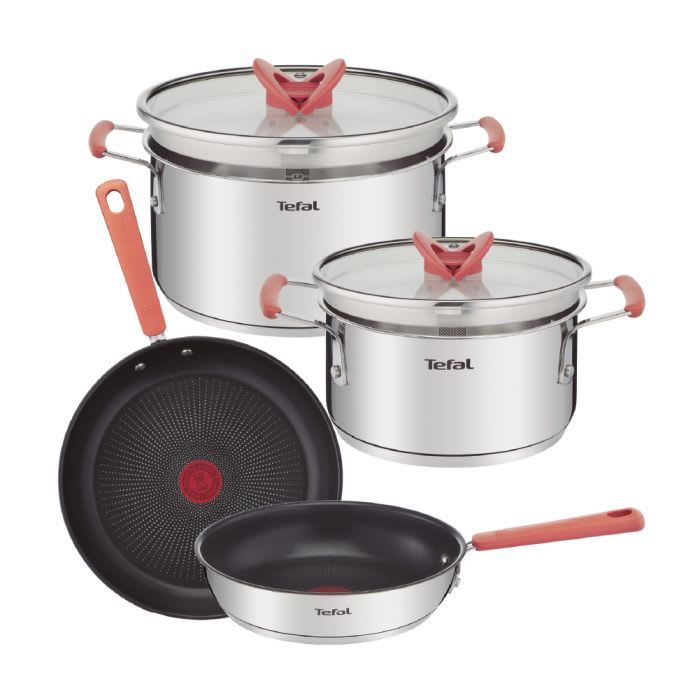 Bateria de Cocina Tefal Optispace  de acero inox. 6pz, caja con desgastes.1