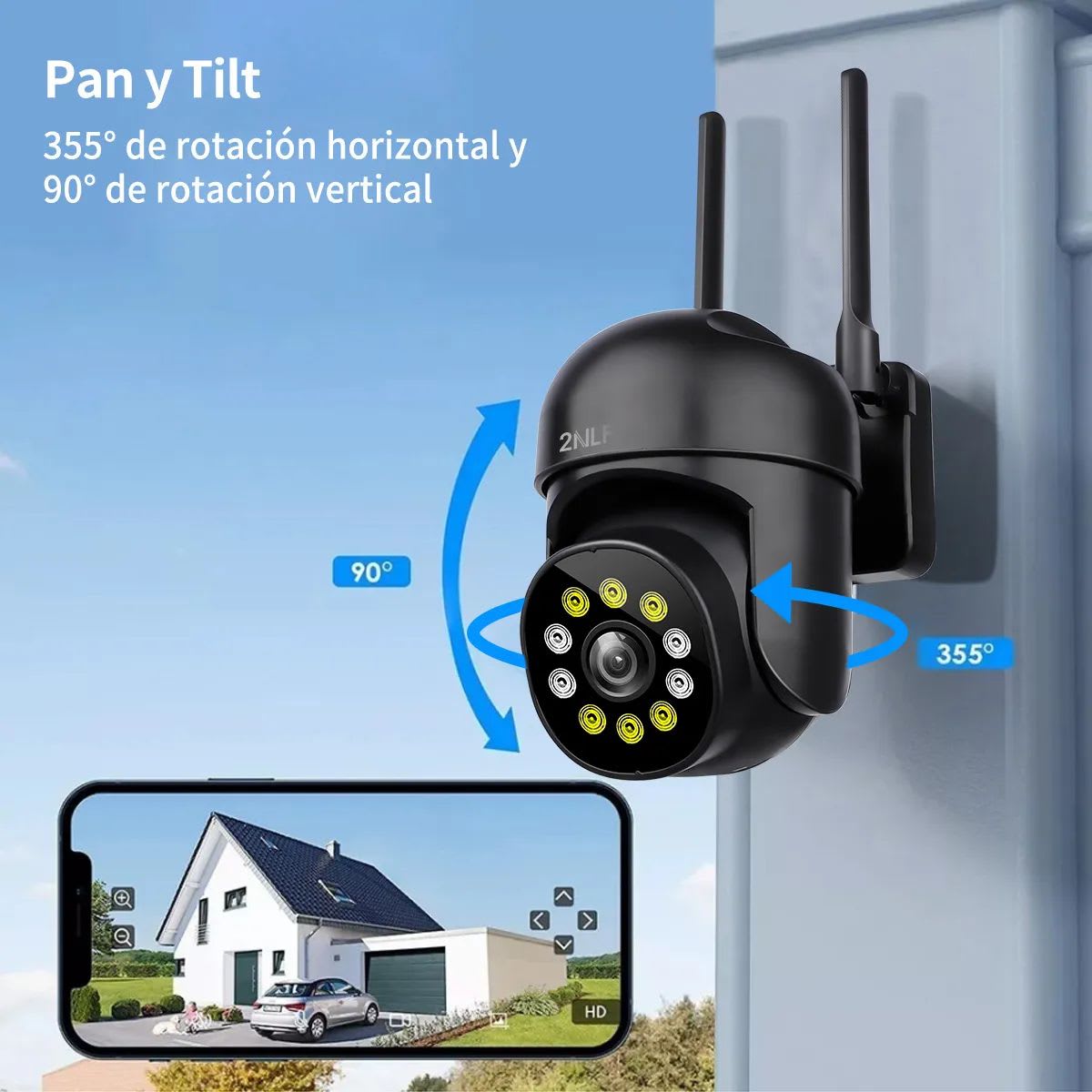 Camara de Seguridad Exterior Wifi ip 360° 1080p Con Led 2nlf Negro1