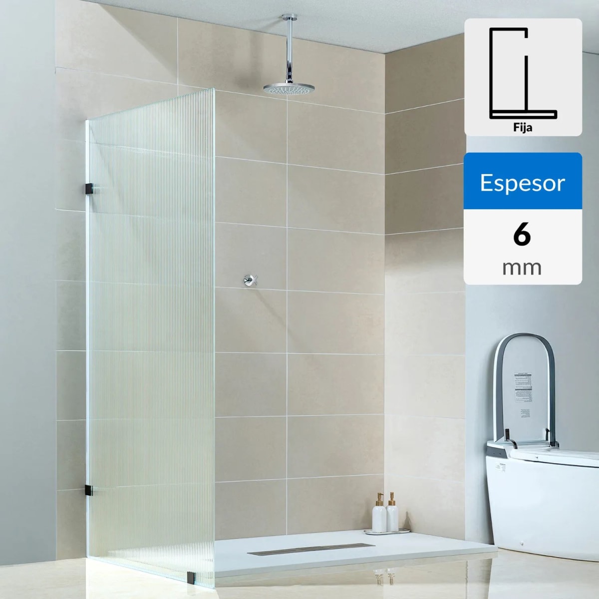 Mampara Sensi Dacqua Ondas de Ducha Fija 100x190 cm Vidrio Templado 6 mm1