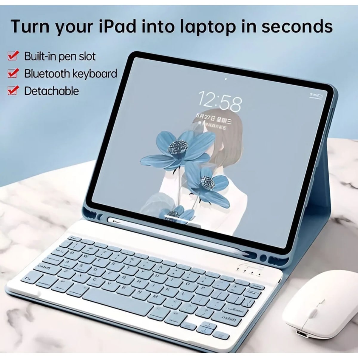 Funda teclado para Ipad 10.2 generacion 2019-2020-2021, Ipad Pro 2017-Celeste2