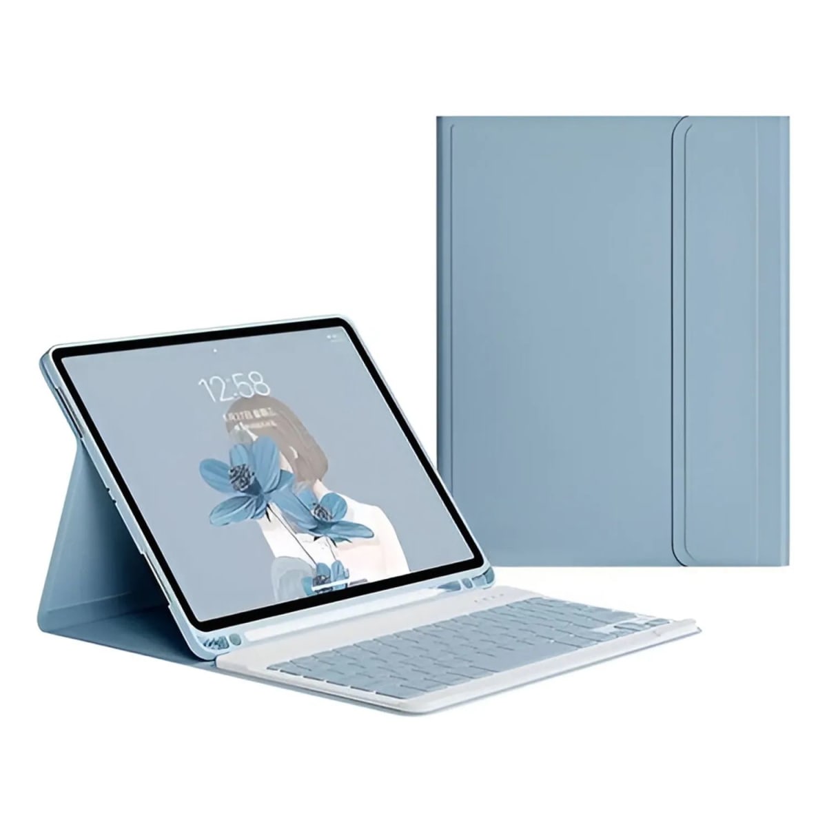 Funda teclado para Ipad 10.2 generacion 2019-2020-2021, Ipad Pro 2017-Celeste1