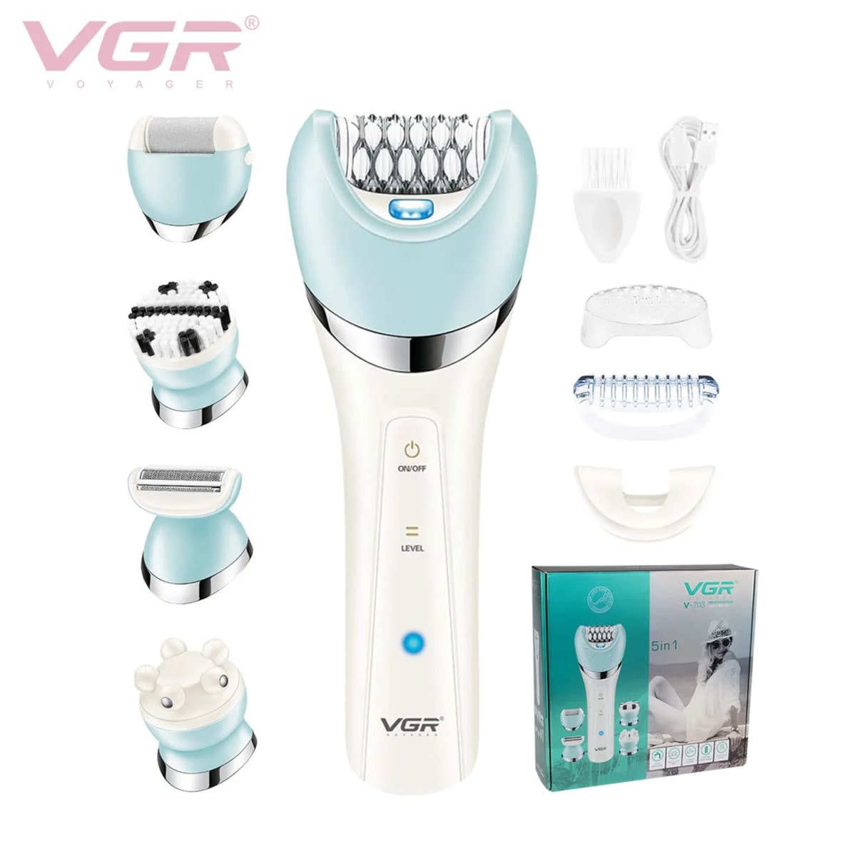 Depiladora VGR 5 en 1 eléctrica para mujer Blanco1