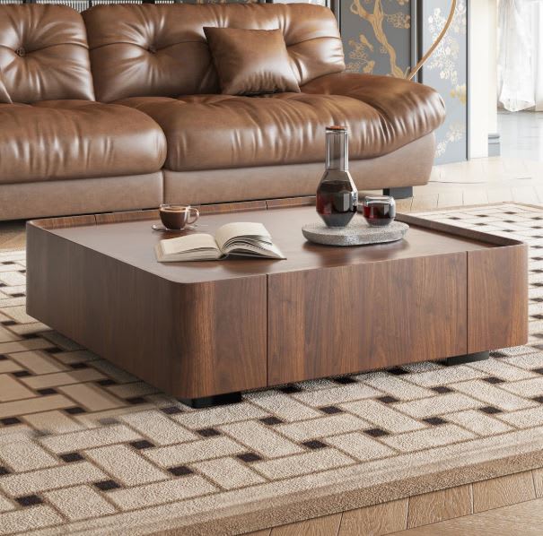 Mesa centro café nogal cuadrada Jillann con cajones de almacenamiento8