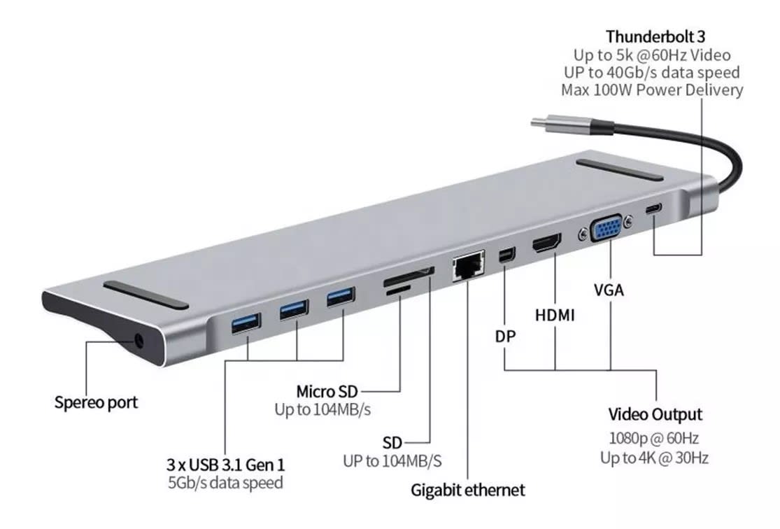 ADAPTADOR USB TIPO C DOCKING STATION PARA MACBOOK 10 EN 14
