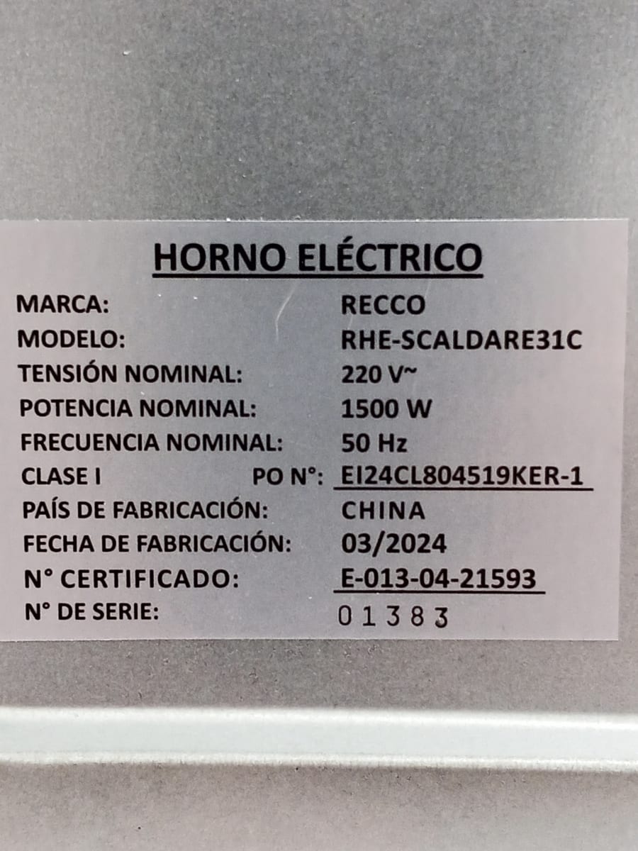 HORNO ELECTRICO RECCO RHE-SCALDARE31C8