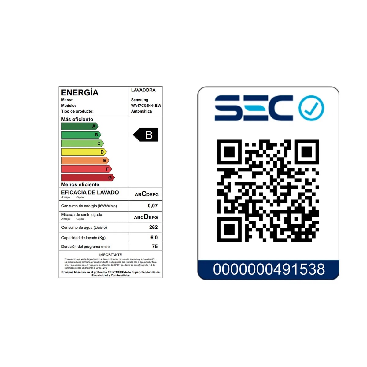 LAVADORA SAMSUNG WA17CG644 1BWZS 17 KG BLK7