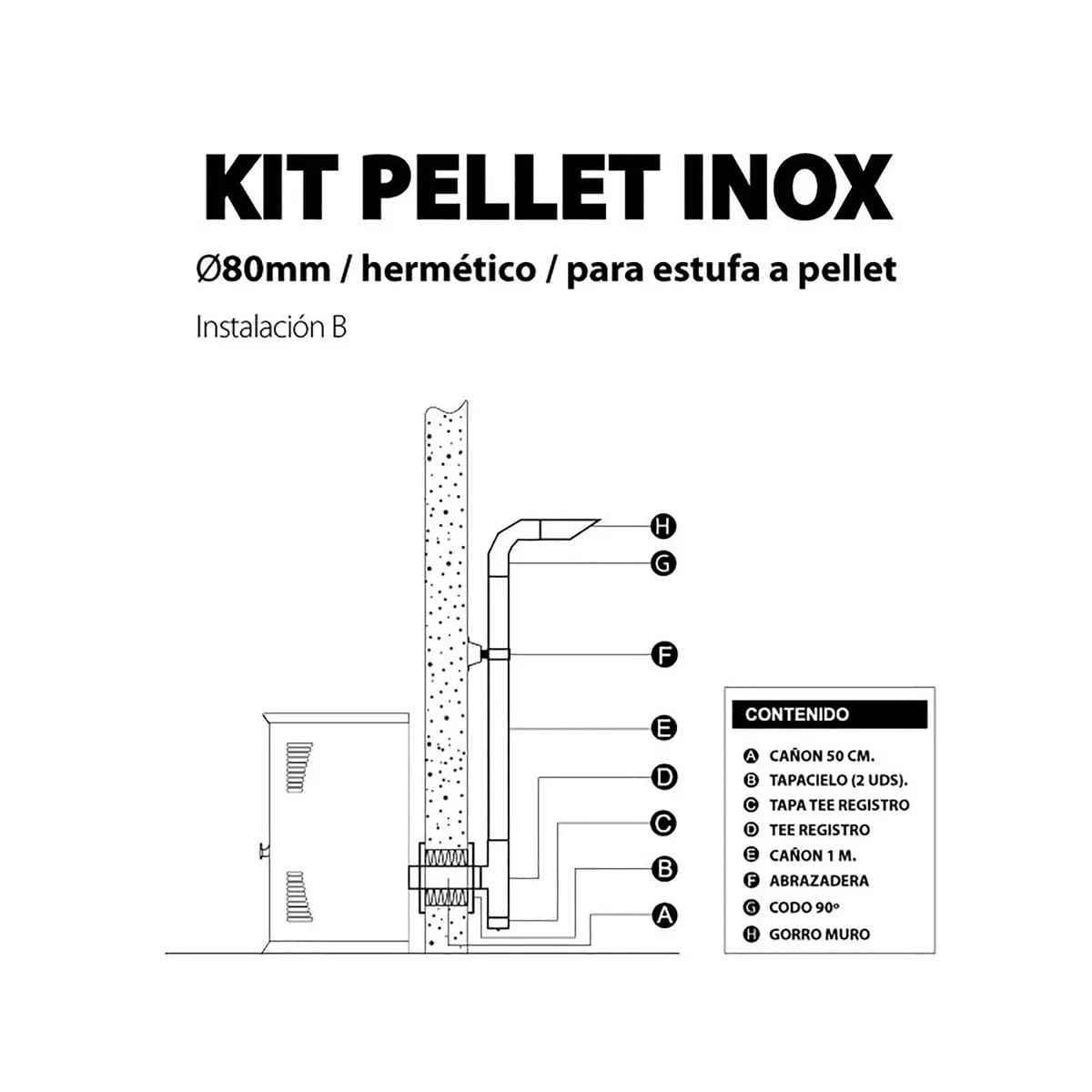 Kit de instalación pellet muro acero inoxidable, nuevo con caja genérica.2
