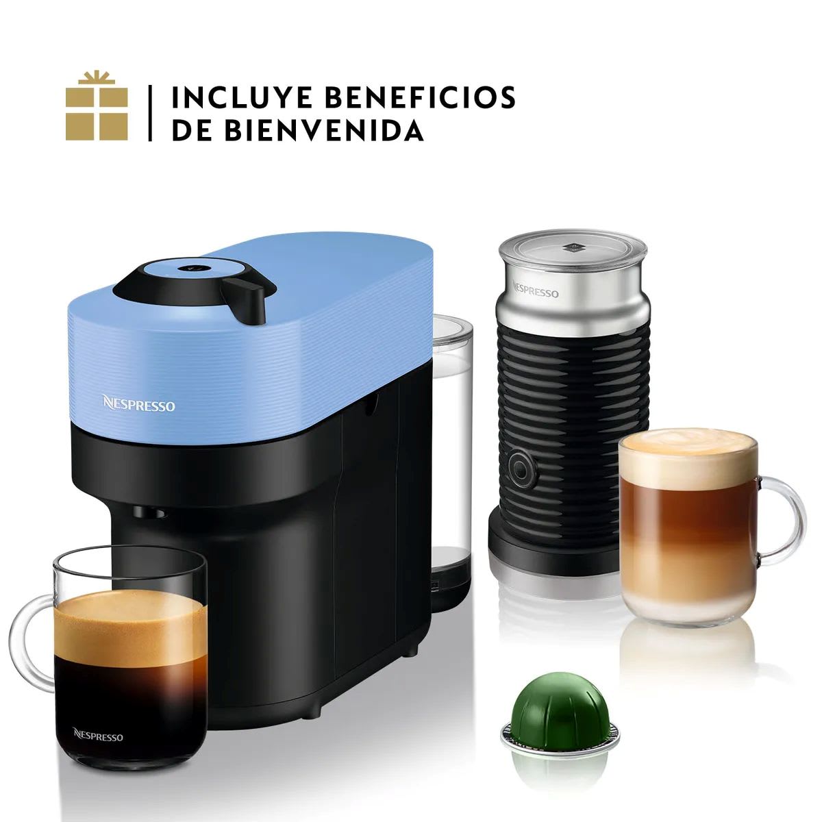 Cafetera Nespresso Vertuo Pop Con Espumador De Leche Color Celeste1