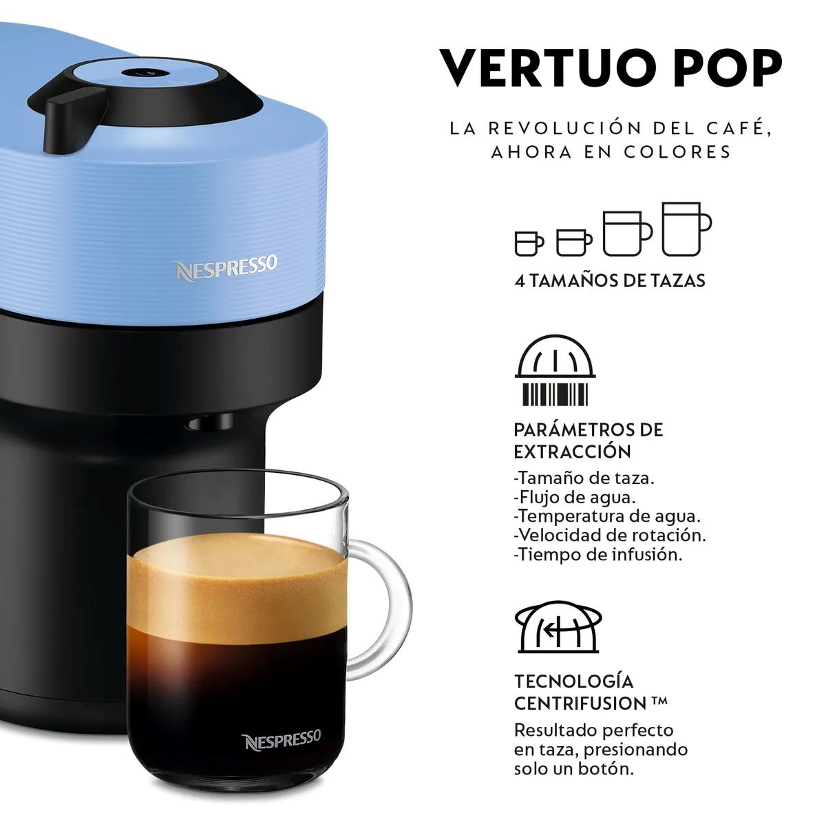 Cafetera Nespresso Vertuo Pop Con Espumador De Leche Color Celeste3