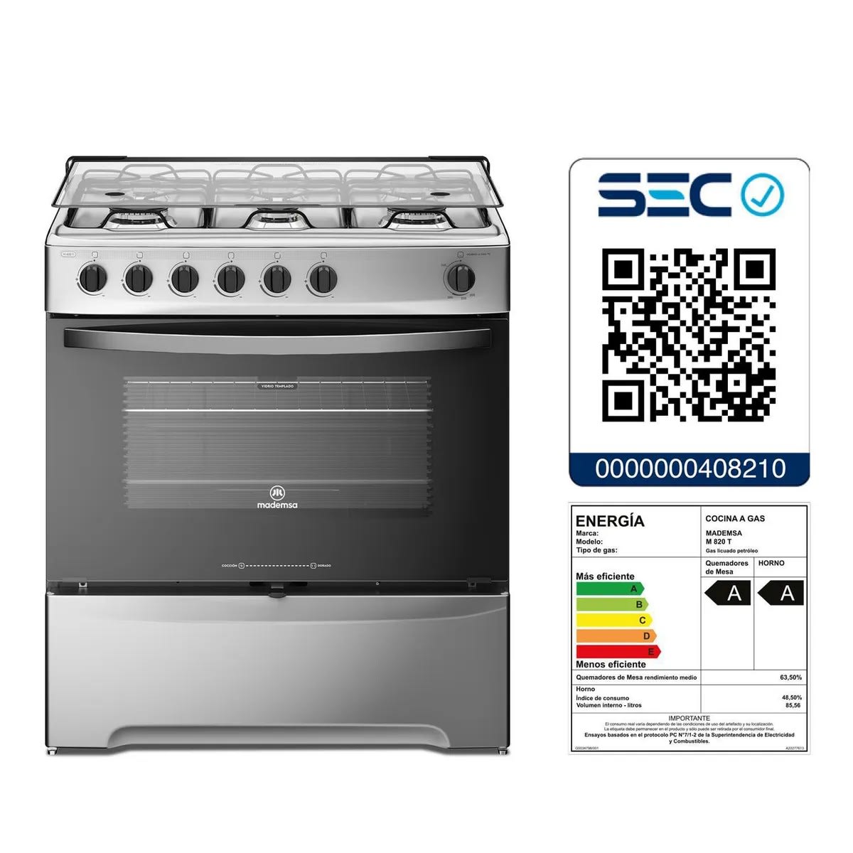 Cocina a Gas 6 Platos Inox M 820 T3