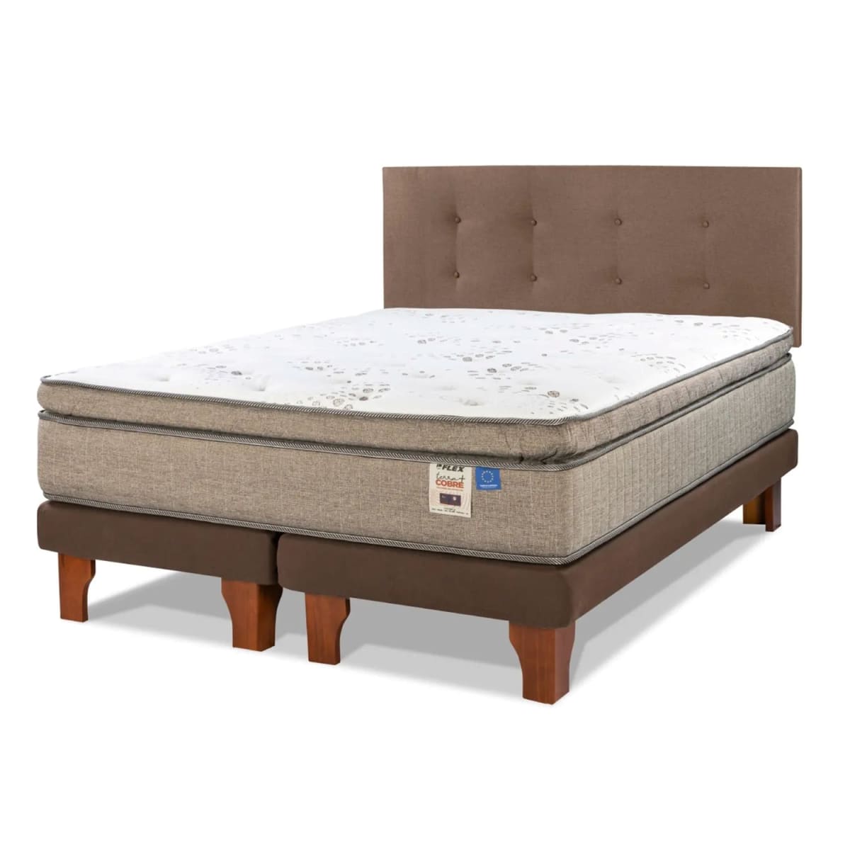 Cama Europea Terra Cobre 2 Plazas 150X200 Cm + Respaldo Royal Café Flex1