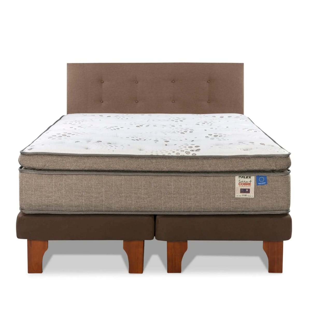 Cama Europea Terra Cobre 2 Plazas 150X200 Cm + Respaldo Royal Café Flex3