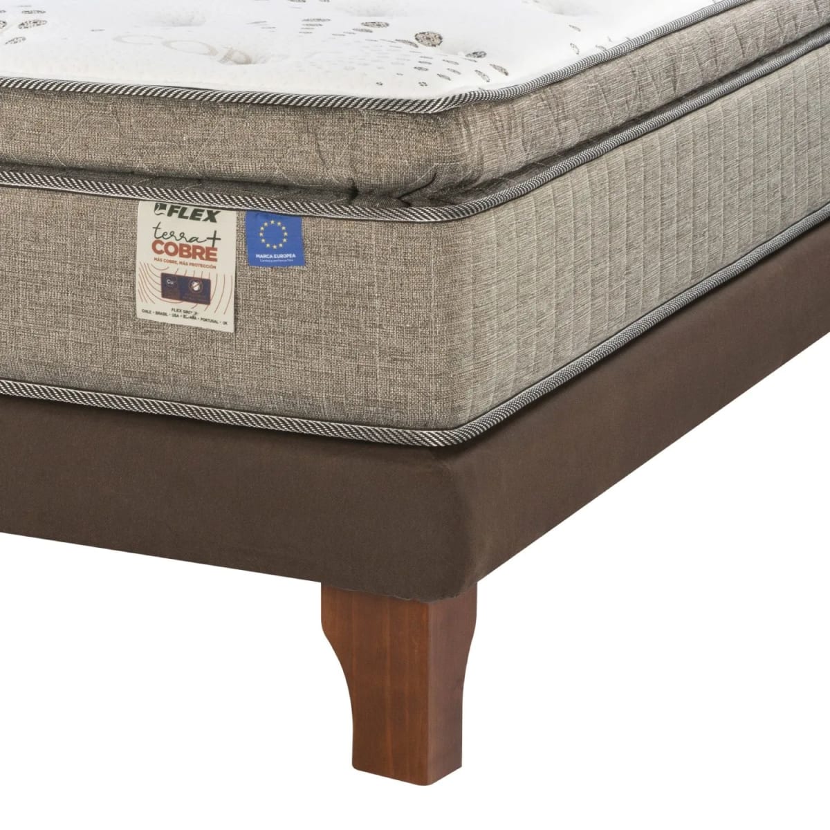 Cama Europea Terra Cobre 2 Plazas 150X200 Cm + Respaldo Royal Café Flex2