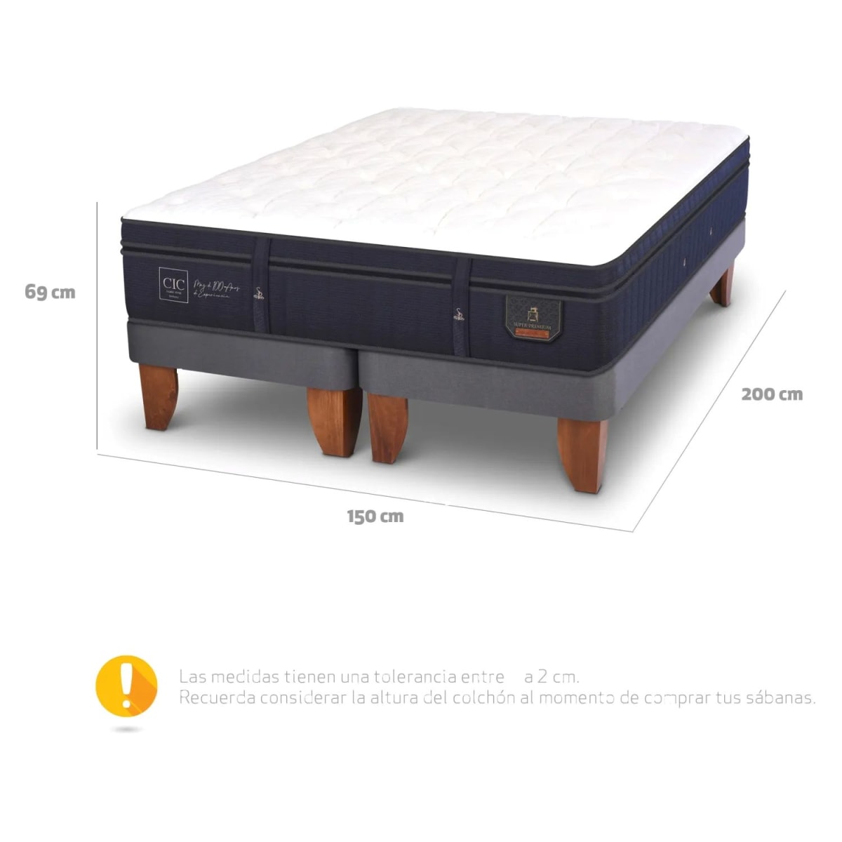 Cama Europea Super Premium 2 Plazas X 2.00Mt Base D3