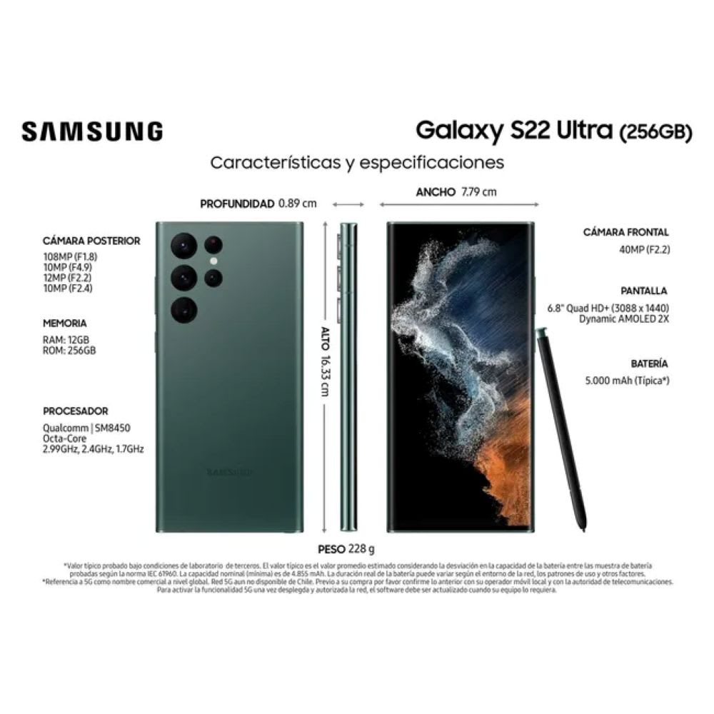 Celular Samsung Galaxy S22 Ultra 5G 256GB Verde - Reacondicionado3