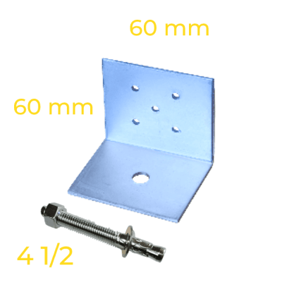 PACK ANGULO CERCHA/FIJACIÓN LOSA PT60X60X60 3mm L=60 1PX5T + PERNO EXPANSIÓN 1/2 X 4,1/2