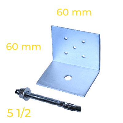 PACK ANGULO CERCHA/FIJACION LOSA PT60X60X60 3mm L=60 1PX5T + PERNO EXPANSIÓN 1/2 X 5,1/2