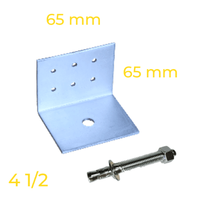 PACK ANGULO CERCHA/FIJACIÓN LOSA PT65X65X65 3mm L=65 1PX6T + PERNO EXPANSIÓN 1/2 X 4,1/2