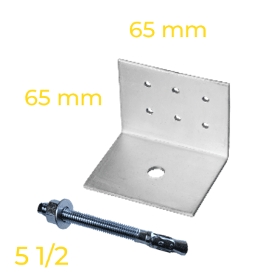 PACK ANGULO CERCHA/FIJACIÓN LOSA PT65X65X65 3mm L=65 1PX6T + PERNO EXPANSIÓN 1/2 X 5,1/2