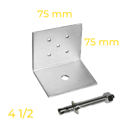 PACK ANGULO CERCHA/FIJACIÓN LOSA PT75X75X75 3mm L=75 1PX5T + PERNO EXPANSIÓN 1/2 X 4,1/2