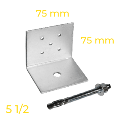 PACK ANGULO CERCHA/FIJACIÓN LOSA PT75X75X75 3mm L=75 1PX5T + PERNO EXPANSIÓN 1/2 X 5,1/2