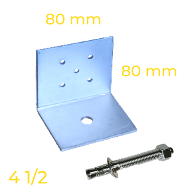 PACK ANGULO CERCHA/FIJACIÓN LOSA PT80X80X80 3mm L=80 1PX5T + PERNO EXPANSIÓN 1/2 X 4,1/2