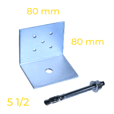 PACK ANGULO CERCHA/FIJACIÓN LOSA PT80X80X80 3mm L=80 1PX5T + PERNO EXPANSIÓN 1/2 X 5,1/2