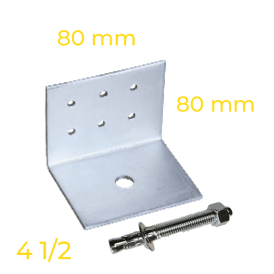 PACK ANGULO CERCHA/FIJACIÓN LOSA PT80X80X80 3mm L=80 1PX6T + PERNO EXPANSIÓN 1/2 X 4,1/2