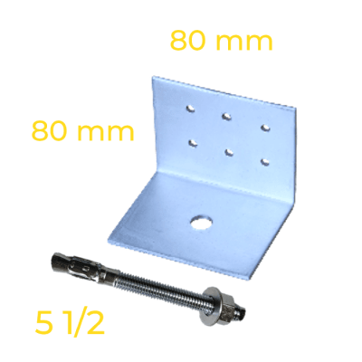 PACK ANGULO CERCHA/FIJACIÓN LOSA PT80X80X80 3mm L=80 1PX6T + PERNO EXPANSIÓN 1/2 X 5,1/2
