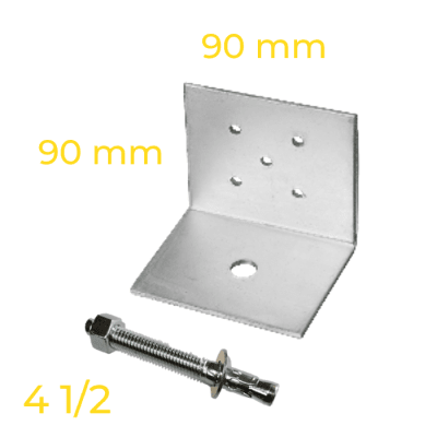 PACK ANGULO CERCHA/FIJACIÓN LOSA PT90X90X90 3mm L=90 1PX5T + PERNO EXPANSIÓN 1/2 X 4,1/2