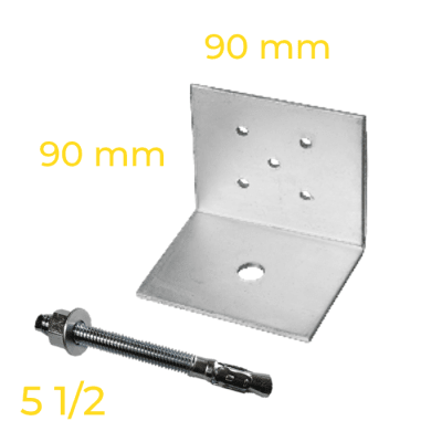 PACK ANGULO CERCHA/FIJACIÓN LOSA PT90X90X90 3mm L=90 1PX5T + PERNO EXPANSIÓN 1/2 X 5,1/2