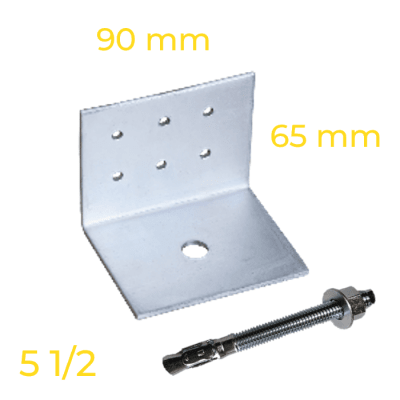PACK ANGULO CERCHA/FIJACIÓN LOSA PT65X65X90 3mm L=90 1PX6T + PERNO EXPANSIÓN 1/2 X 5,1/2