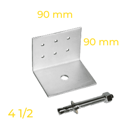PACK ANGULO CERCHA/FIJACIÓN LOSA PT90X90X90 3mm L=90 1PX6T + PERNO EXPANSIÓN 1/2 X 4,1/2