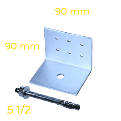 PACK ANGULO CERCHA/FIJACIÓN LOSA PT90X90X90 3mm L=90 1PX6T + PERNO EXPANSIÓN 1/2 X 5,1/2