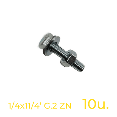 PERNO COMPLETO HEX. 1/4x11/4' G.2 ZN. HILO CONTINUO (10 Unidades)