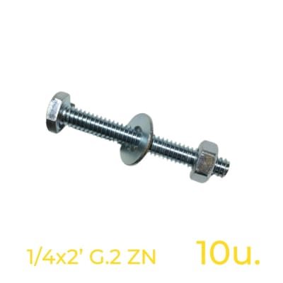 PERNO COMPLETO HEX. 1/4x2' G.2 ZN. HILO CONTINUO (10 Unidades)