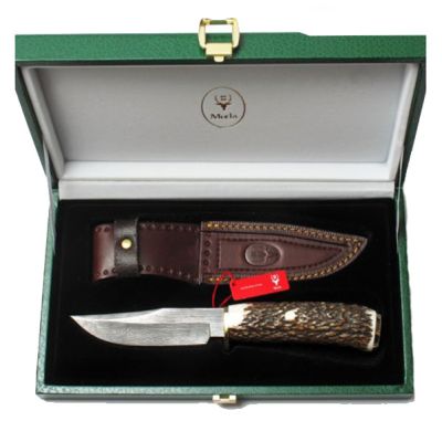 110mm Carbon Damascus blade, stag handle, brass gu 110mm Carbon Damascus blade, stag handle, brass gu