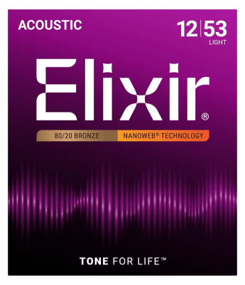 Cuerdas para Guitarra Acústica Metal 12-53 Light NANOWEB 11052 Elixir 